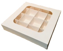 Load image into Gallery viewer, Square White Cardboard Window Box 8&quot; x 8&quot; x 1.5&quot; with 16 holes
