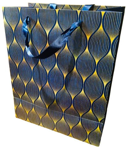 Blue/Gold Print Large Gift Bags 32x26x15cm (Pack of 12 bags)