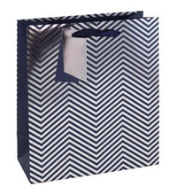 Load image into Gallery viewer, Medium Navy Blue with Silver Chevrons Gift Bags 25x21x10cm (Pack of 6)
