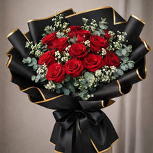 Load image into Gallery viewer, 100pk Film Sheets Black W/Gold Border 57x57cm (Korean Wrapping)
