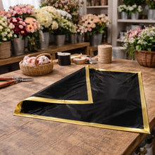 Load image into Gallery viewer, 100pk Film Sheets Black W/Gold Border 57x57cm (Korean Wrapping)
