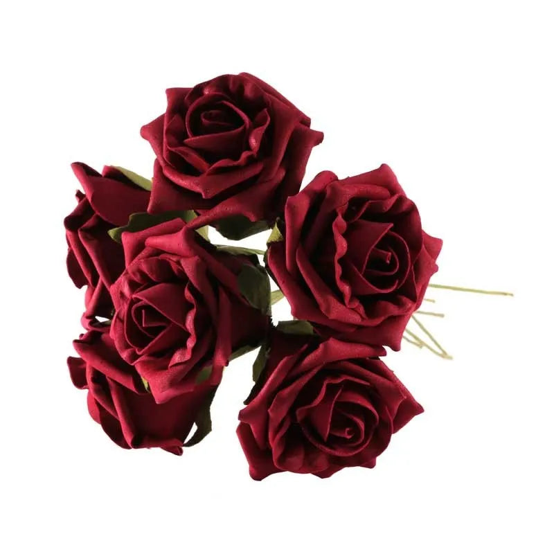 Burgundy Artificial Foam Tea Rose 6.5cm (Bunch of 6)