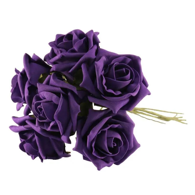 Purple Artificial Foam Tea Rose 6.5cm (Bunch of 6)