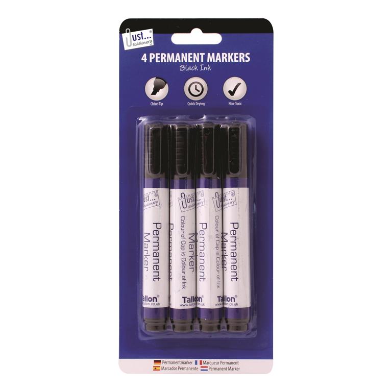 Tallon 4 Black Permanent Markers Chisel Tip