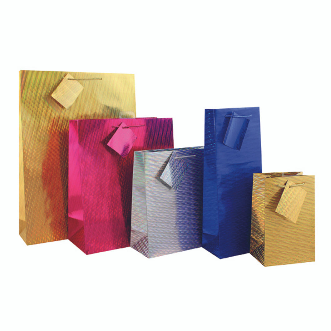 Large Multi Coloured Holographic Gift Bags 33x26x14cm (Pack of 12)