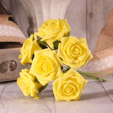 Load image into Gallery viewer, Lemon Yellow Artificial Foam Tea Rose 6.5cm (Bunch of 6)
