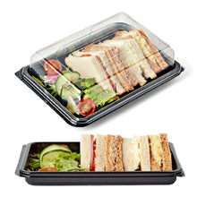 Load image into Gallery viewer, Mini 250mm x 180mm x 70mm Black Base Reusable Platters with Clear Lids
