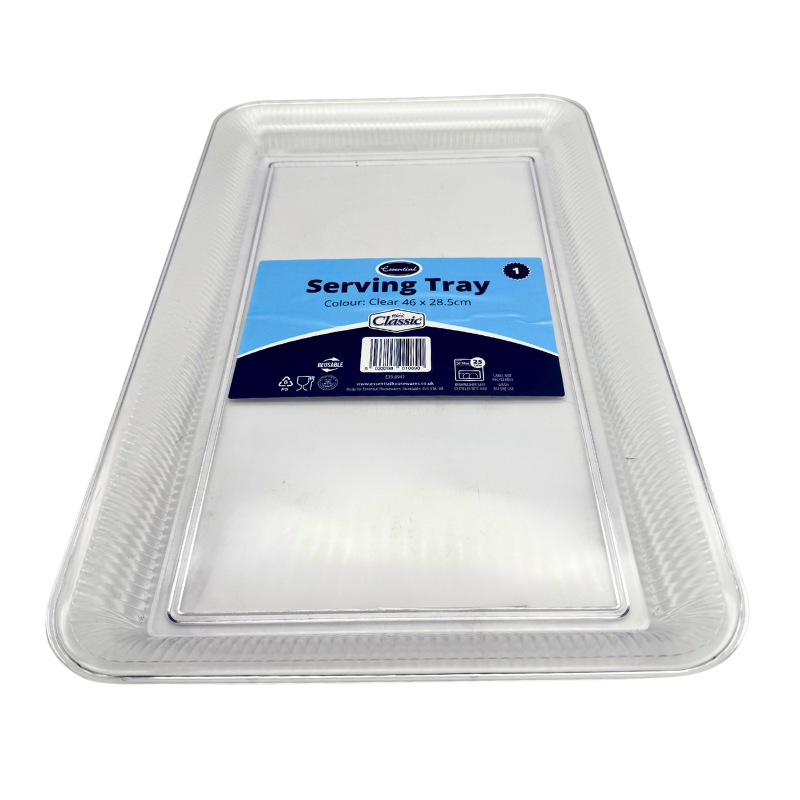 Large Clear Plastic Rectangle Serving Tray (46cm x 28cm x 3cm)