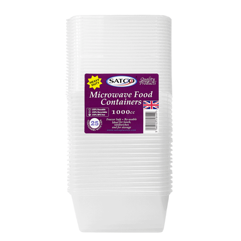 Satco 1000ml Heavy Duty Plastic Containers (Pack of 25pcs)