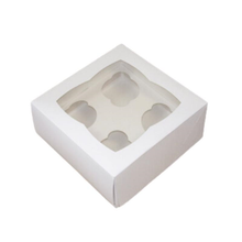 Load image into Gallery viewer, 25 x 4-hole Cupcake Boxes with inserts (Plain White base)
