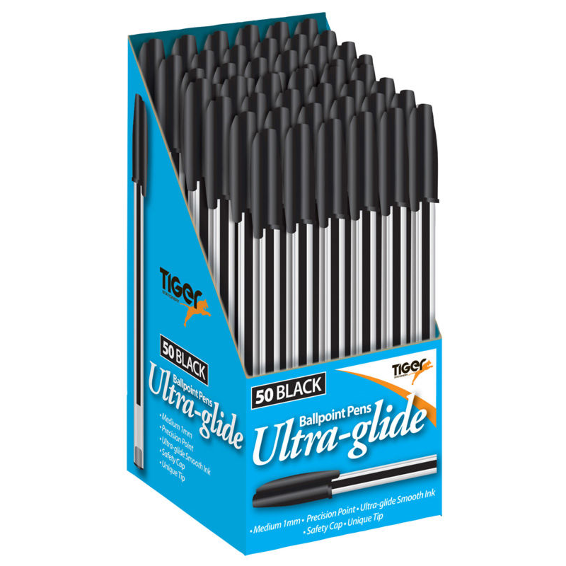 Tiger Ultra-Glide Ball Point Pens Black (Box of 50)