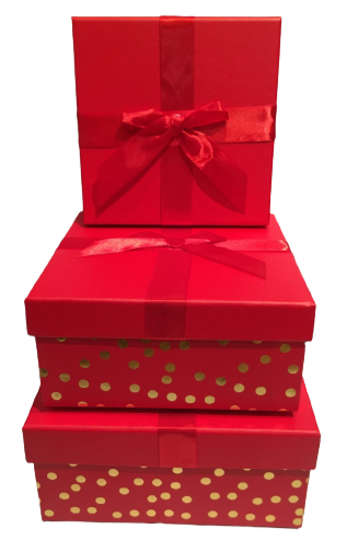 Red Bow Square Gift Boxes (Set of 3)