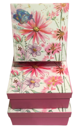 Light Pink Flower Print Square Gift Boxes (Set of 3)