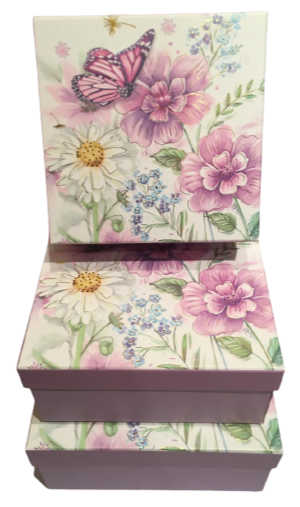 Lilac Flower Print Square Gift Boxes (Set of 3)