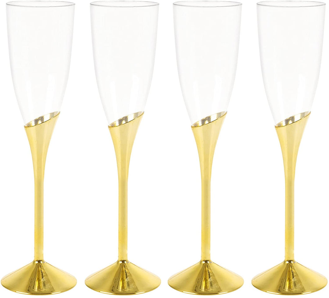 135ml Gold/Clear Reusable Plastic Champagne Flutes (Pack of 4pcs)