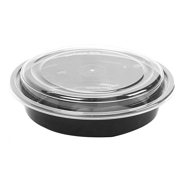 24oz Round Black Base Reusable Containers with Lids (Pack of 50pcs)