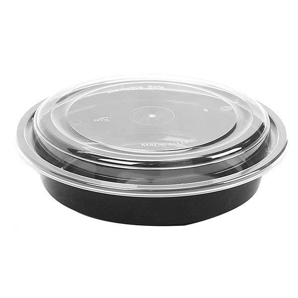 32oz Round Black Base Reusable Containers with Lids (Pack of 50pcs)