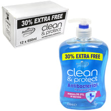 Load image into Gallery viewer, 12 x Antibacterial Clean &amp; Protect Handwash Pump 650ml
