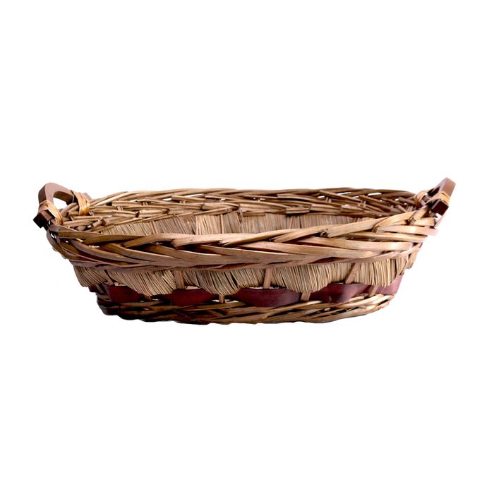 Light Brown/Burgundy Two Tone Oval Tray Basket (L48cm)