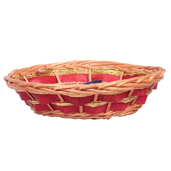 Red Two Tone Round Tray Basket with Gold Foil Lining (D30cm)