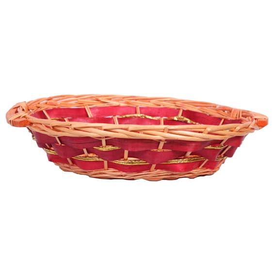 Red Two Tone Round Tray Basket with Gold Foil Lining (D40cm)