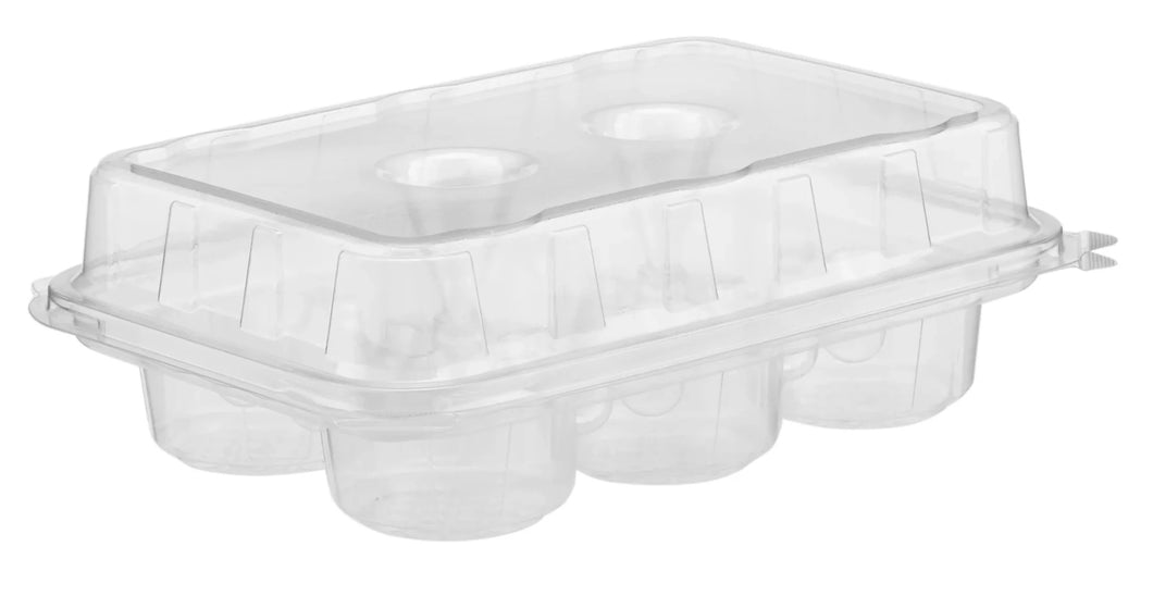 Clear Reusable Plastic Muffin/Cupcake Hinged Tray (Holds 6 Cupcakes) - Pack of 25pcs