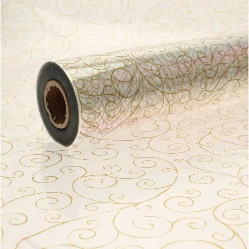 Gold Scroll Cellophane Roll 80cm x 100 metres