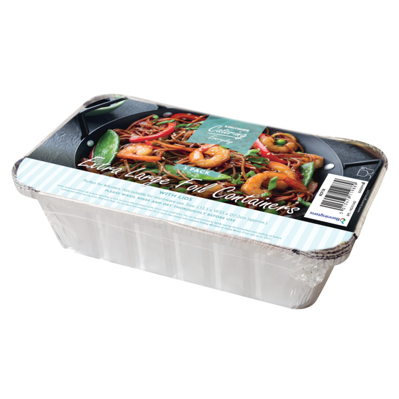 Large Rectangular Foil Containers with Lids 250x125x72mm (Pack of 5)