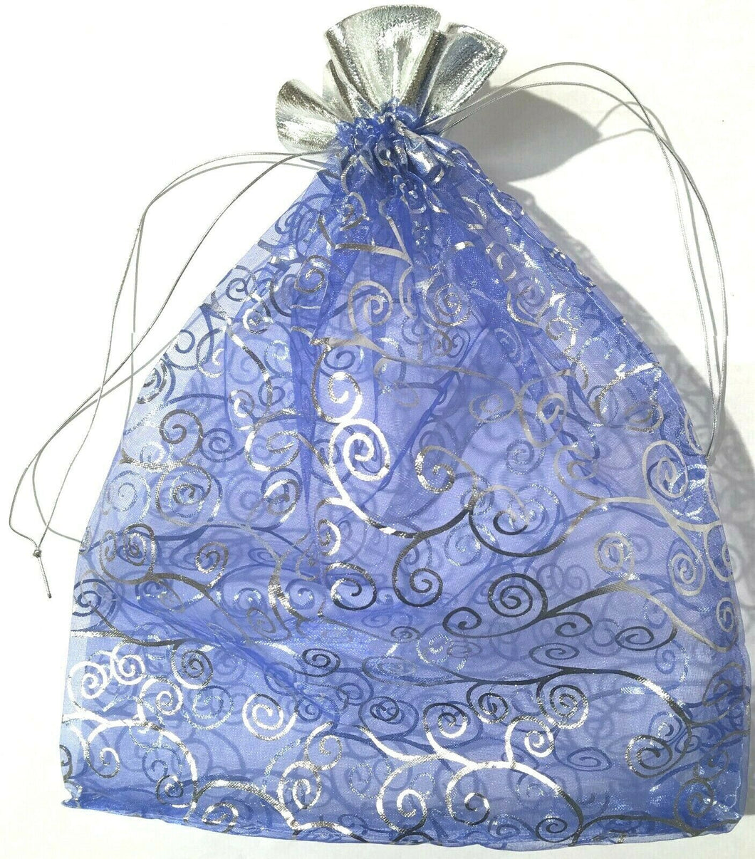 50 x Blue/Silver Large Organza Bags 24cm x 30cm