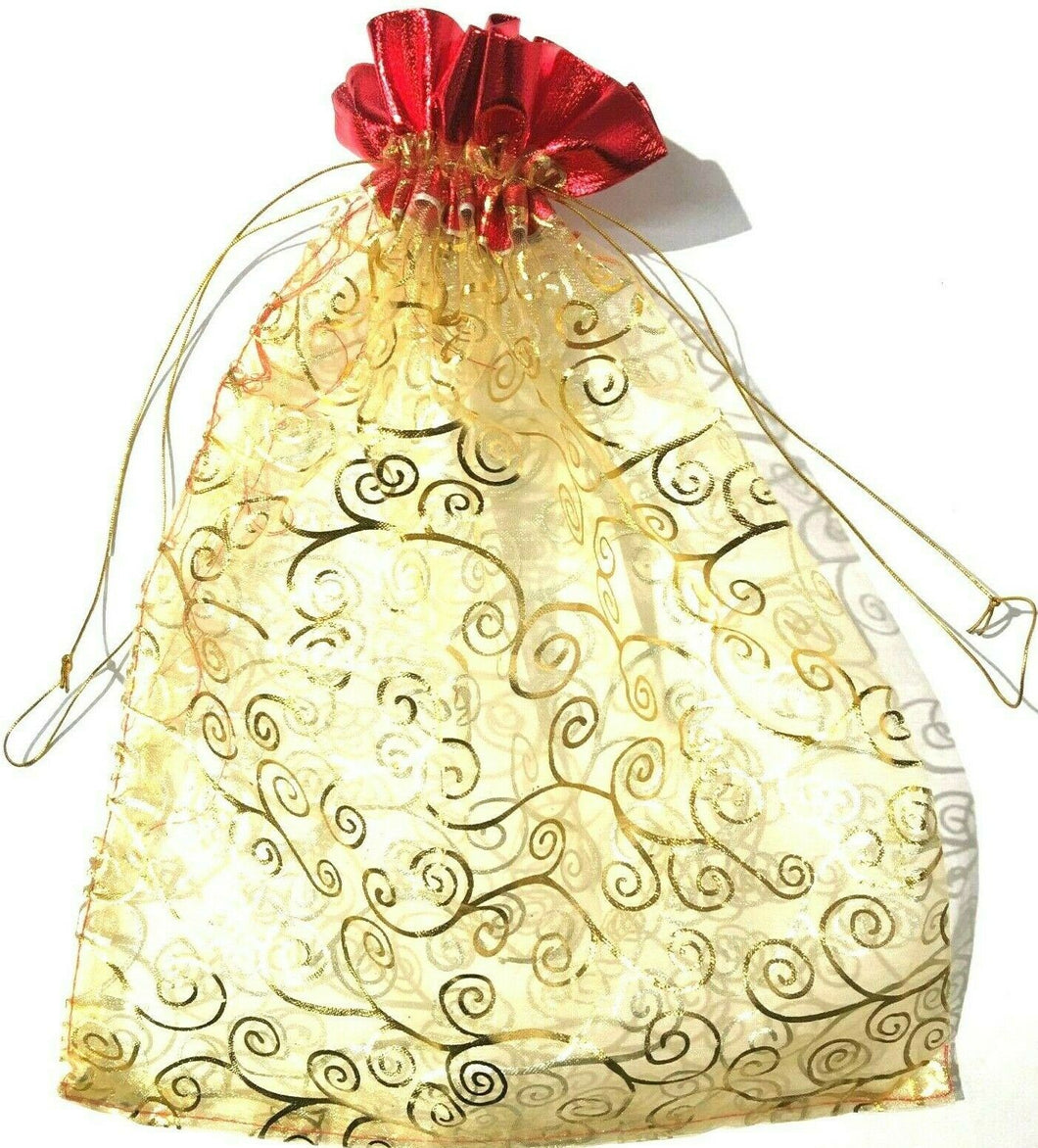 50 x Gold/Red Large Organza Bags 24cm x 30cm