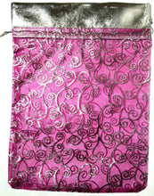Load image into Gallery viewer, 50 x Pink/Silver Large Organza Bags 24cm x 30cm
