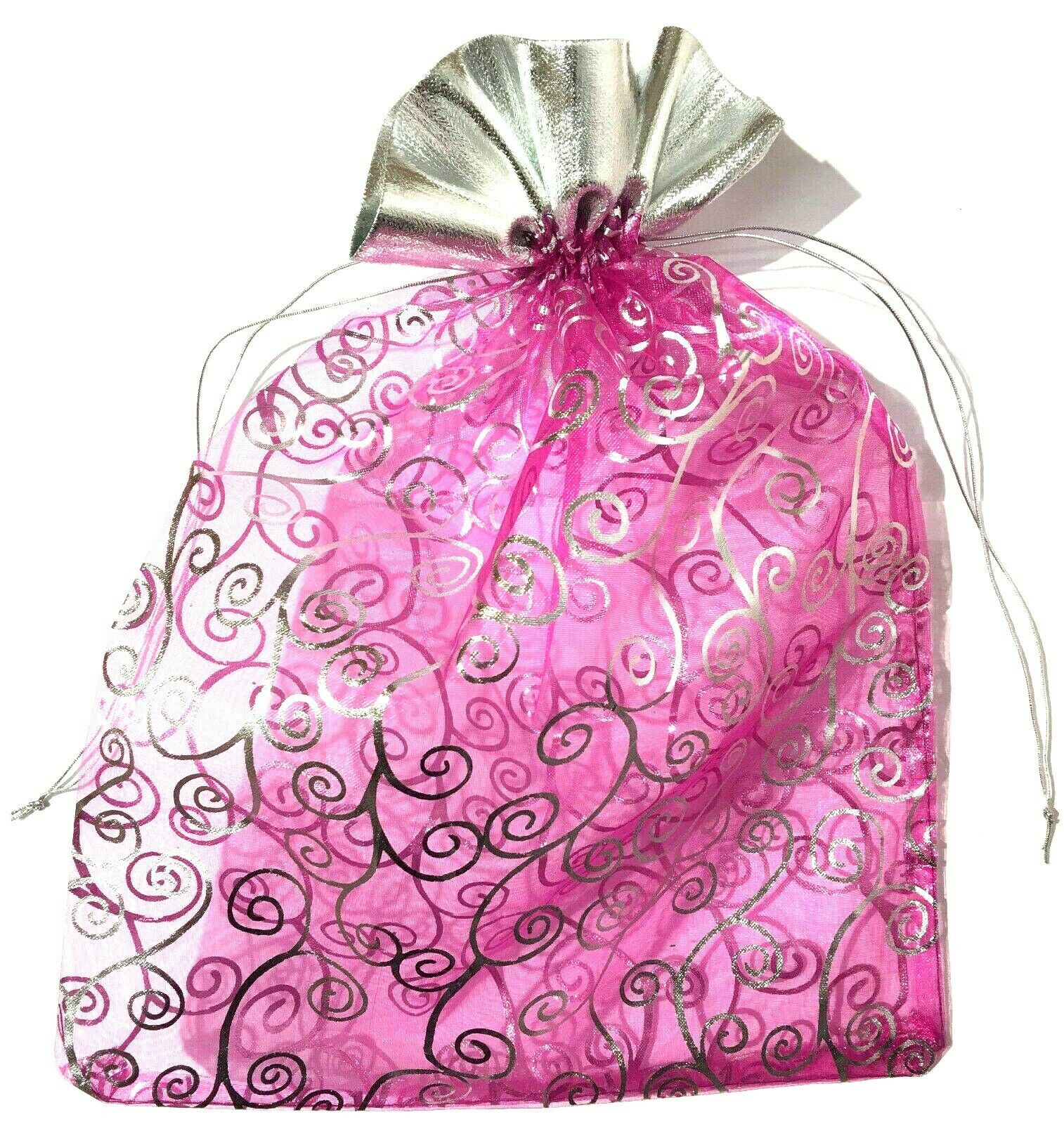 50 x Pink/Silv Large Organza Bags 24x30cm Wedding Favour Bags