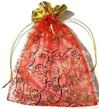 Load image into Gallery viewer, 100 x Red/Gold Large Organza Bags 22cm x 29cm BULKBUY
