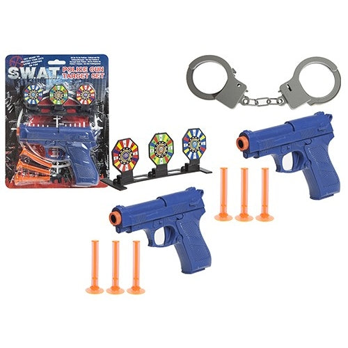 2 sets x Police Toy Gun with 3 Soft Darts and Handcuffs/Targets on a Blister Card
