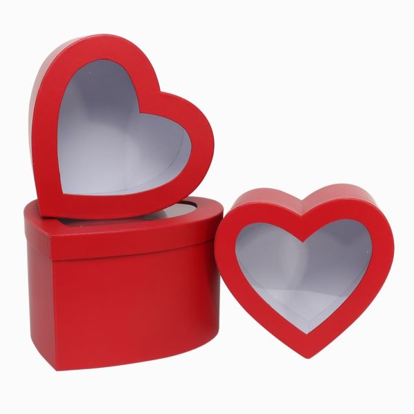 Red Heart Windowed Hat Box (Set of 3 boxes)