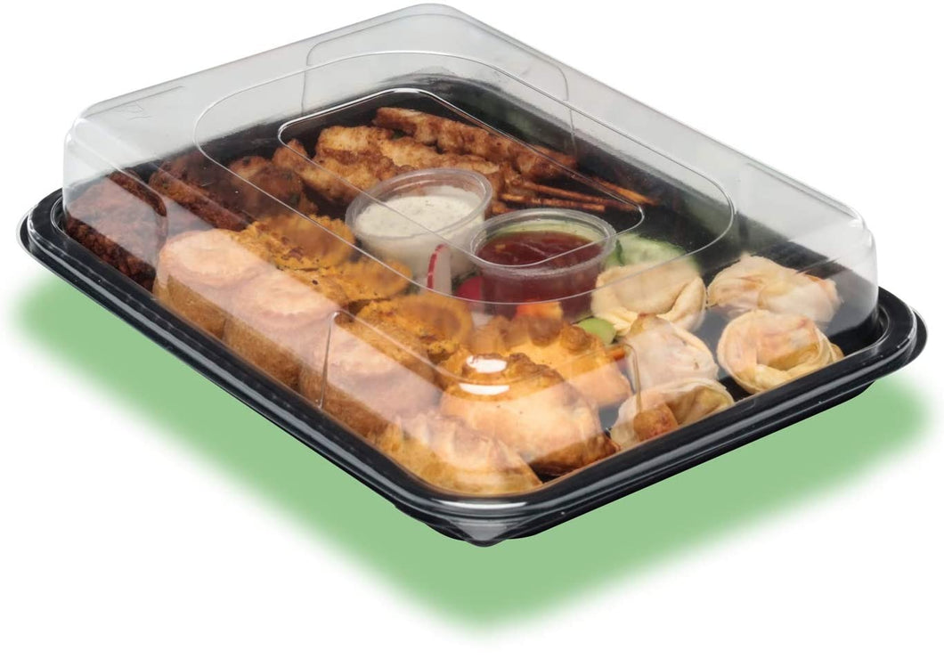 Small 330mm x 250mm Black Base Reusable Platters with Clear Lids
