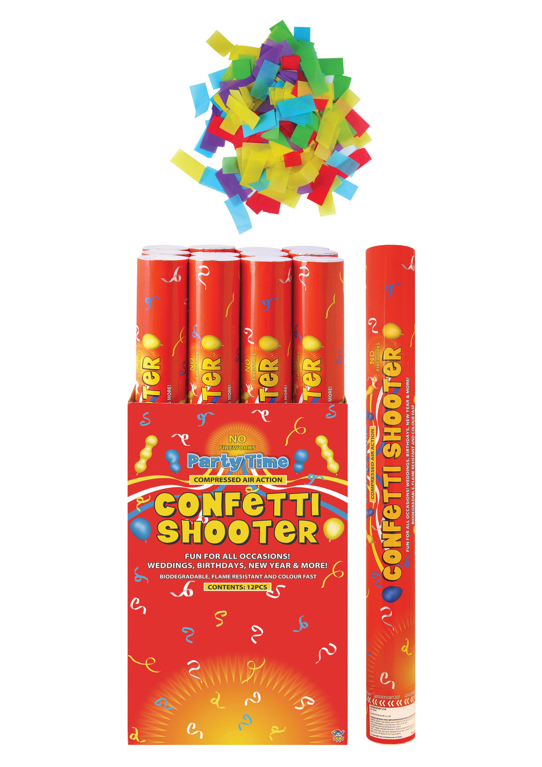 72pcs x 50cm Multicolour Paper Confetti Cannon Shooters (1 carton)