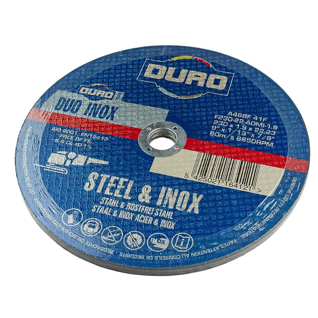 Steel & Inox Standard Flat Metal Cutting Discs 230 x 1.9 x 22.23mm (Pack of 5)
