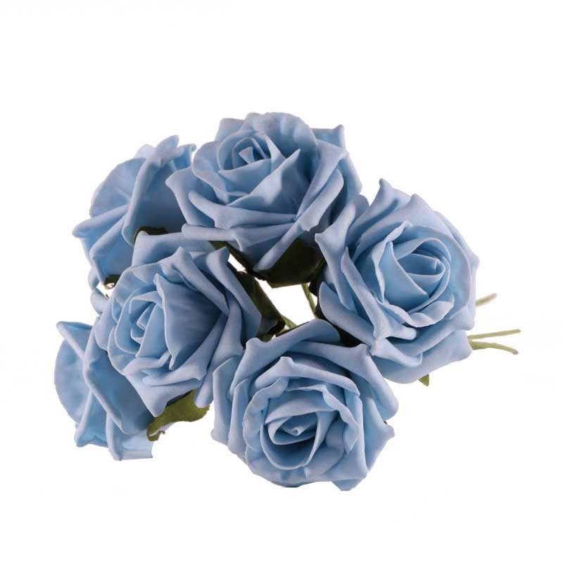 China Blue Artificial Foam Tea Rose 6.5cm (Bunch of 6)