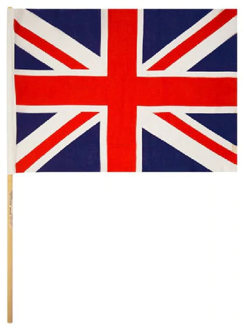 12 x Union Jack PVC Hand Flags (45cm x 30cm) with Wooden Stick