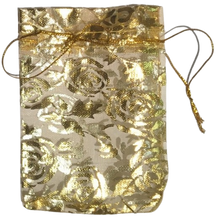 Load image into Gallery viewer, 100pcs x Gold Small Organza Bags 9.5cm x 8.5cm

